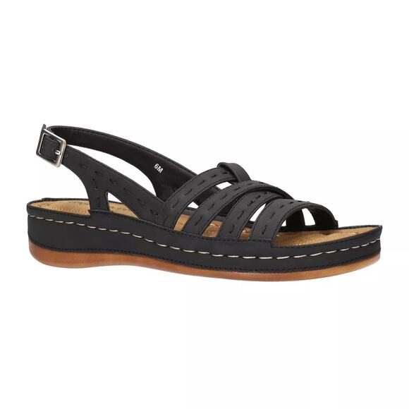 Easy Street Women Kehlani Low Wedge Slingback Sandals Size US 8W Black - Picture 1 of 4